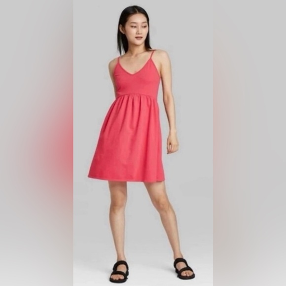 Wild Fable Pink Cross Back Strap Flowy Mini Dress NWOT Size Medium - Picture 2 of 7